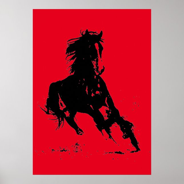 Black Red Pop Art Running Horse Silhouette Poster (Front)