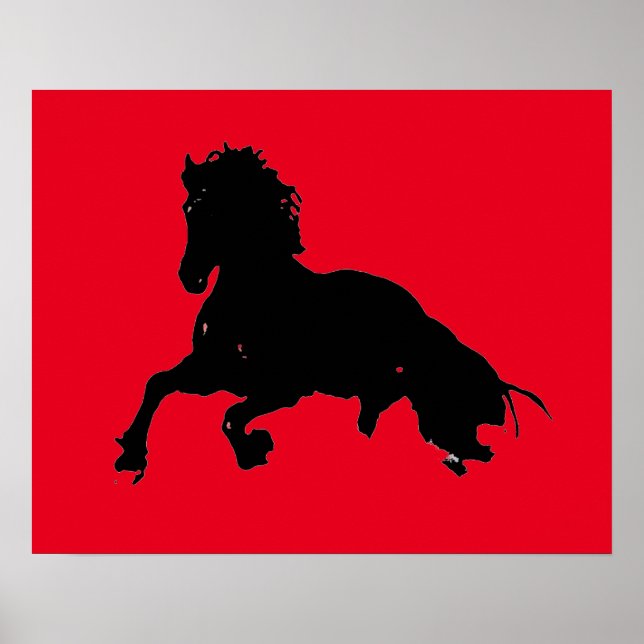 Black Red Pop Art Running Horse Silhouette Poster (Front)