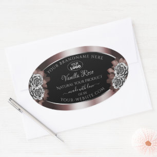 Black Red Product Labels Silver Frame Roses Logo