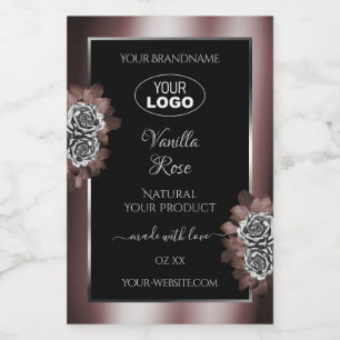 Black Red Product Labels Silver Frame Roses Logo