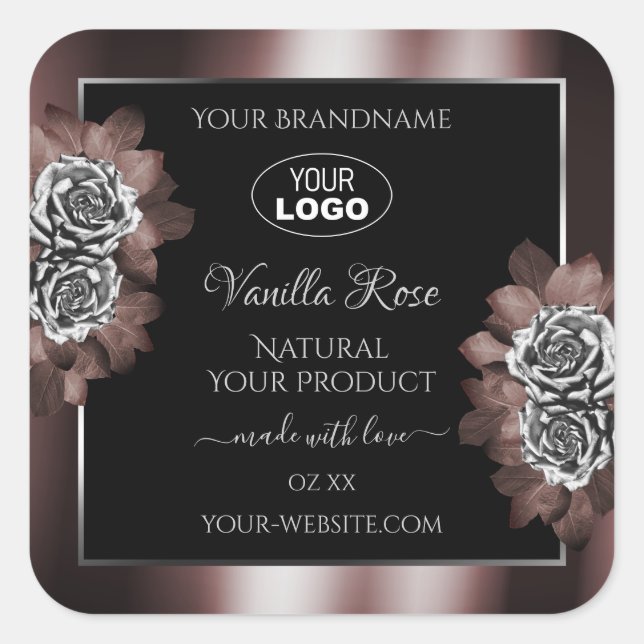 Black Red Product Labels Silver Frame Roses Logo (Front)