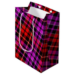 Black Red Purple Plaid Tartan Design Medium Gift Bag