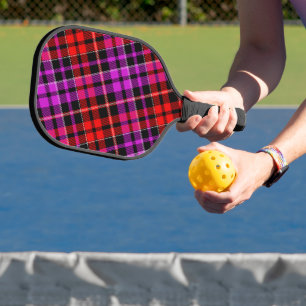 Black Red Purple Plaid Tartan Design Pickleball Paddle