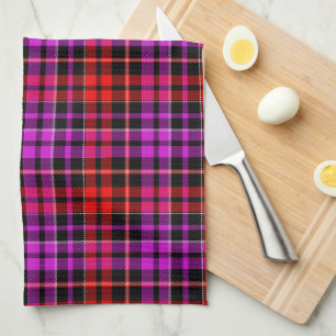 Black Red Purple Plaid Tartan Design Tea Towel