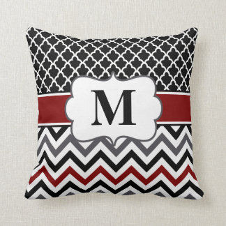 Black Red Quatrefoil Chevron Cushion