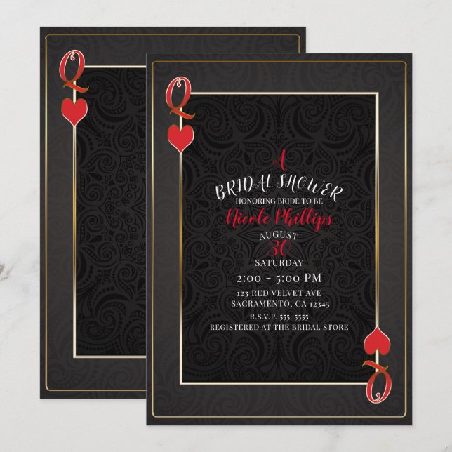 Black & Red Queen of Hearts Bridal Shower Invitation (Front/Back)