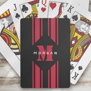 Black Red Racing Car Stripe Monogram Playing Cards