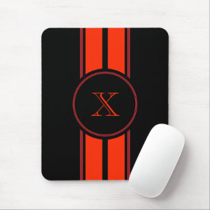Black Red Racing Stripes Monogram Mouse Mat