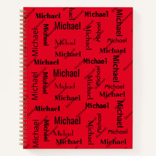 Black & Red Repeating First & Last Name Class Note Notebook