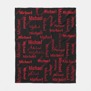 Black & Red Repeating First & Last Name  Fleece Blanket