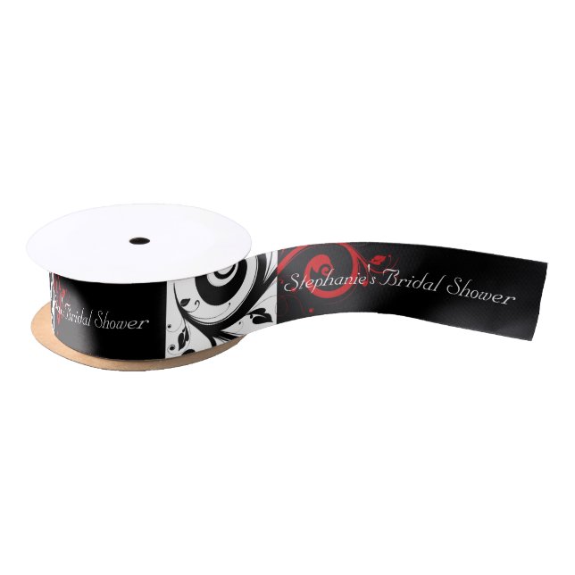 Black Red Reverse Swirl Wedding Bridal Shower Satin Ribbon (Spool)