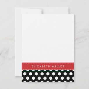Black & Red Ribbon Polka Dots Monogram Note Card