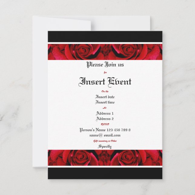 Black red rose elegant party invitation (Front)