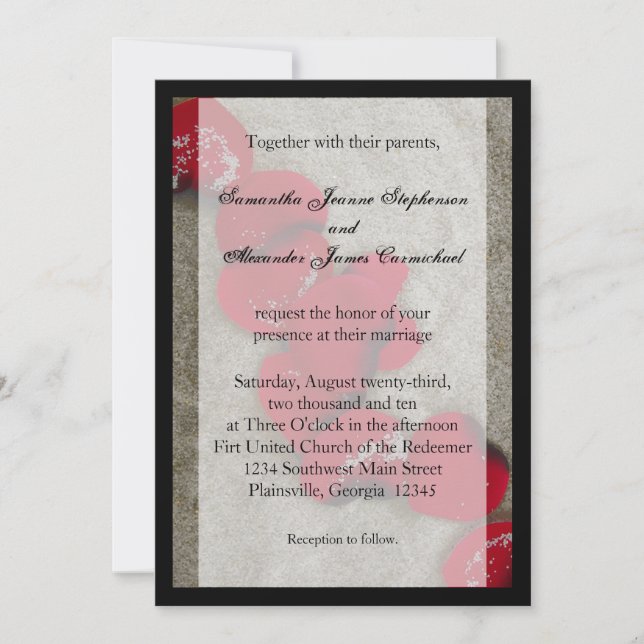 Black/ Red Rose Petals Beach Wedding Invitations (Front)