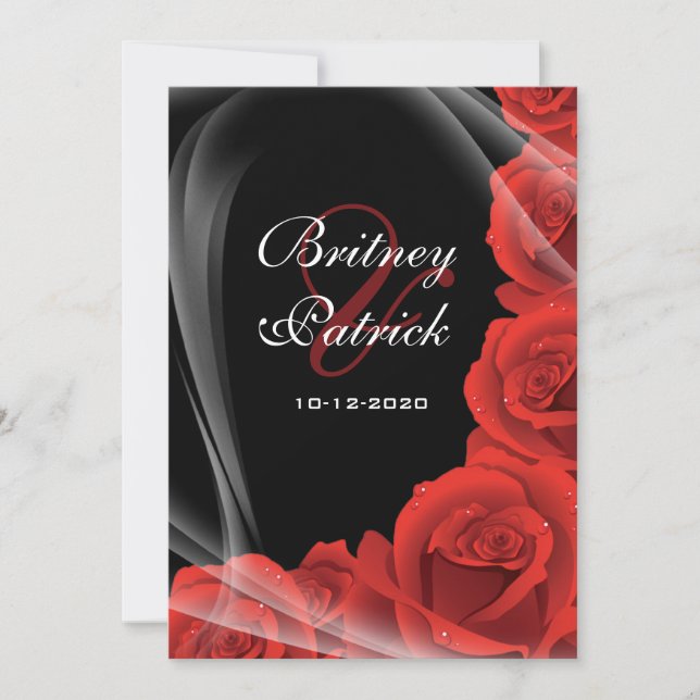 Black & Red Rose Wedding Invitations (Front)