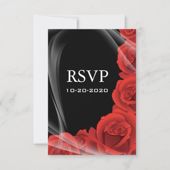 Black & Red Rose Wedding RSVP Response Cards (Front)
