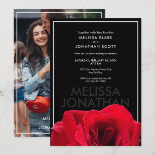 Black & Red Rose White Frame Wedding Invitation