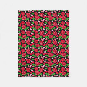 Black Red Roses Flower Lover Hearts Fleece Blanket