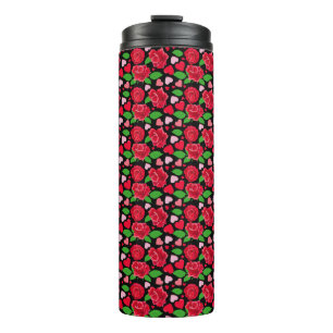 Black Red Roses Flower Lover Hearts Thermal Tumbler