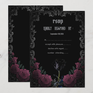  Black Red Roses Gothic  RSVP   Invitation