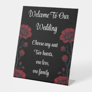 Black & Red Roses Gothic Welcome to Our Wedding Pedestal Sign