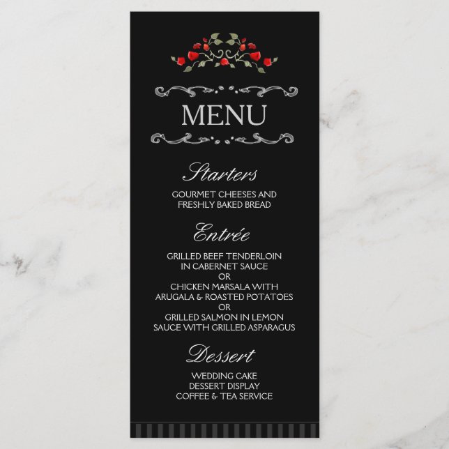 Black & Red Roses LOVE Matching Wedding Menu (Front)