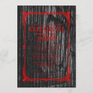 Black & Red Rustic Barn Wood Wedding Invitations