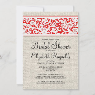 Black Red Rustic Burlap Linen Bridal Shower Invite