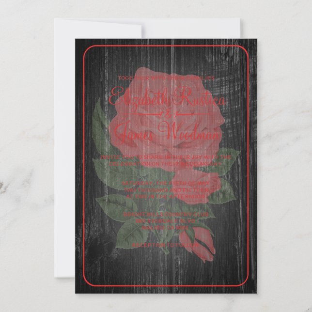 Black & Red Rustic Floral Wedding Invitations (Front)