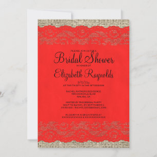 Black & Red Rustic Lace Bridal Shower Invitations