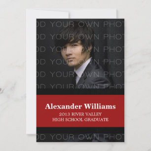 Black/Red School Colour Stripes Grad Invite