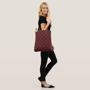 Black red seamless vintage damask pattern tote bag