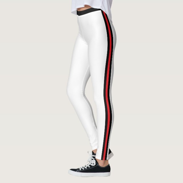Black Red Side Stripe White Leggings - Your Colour (Left)
