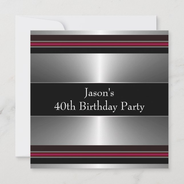 Black Red Silver Mans 40th Birthday Party Invitation (Front)