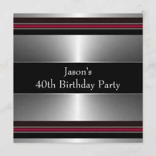 Black Red Silver Mans 40th Birthday Party Invitation