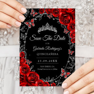 Black Red Silver Quinceanera Save The Date