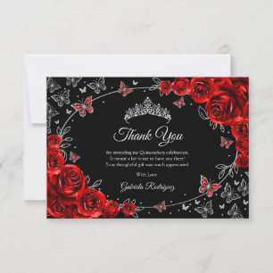 Black Red Silver Quinceanera Thank You Card