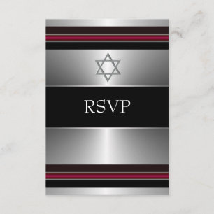 Black Red Silver Star of David Bar Mitzvah RSVP Card