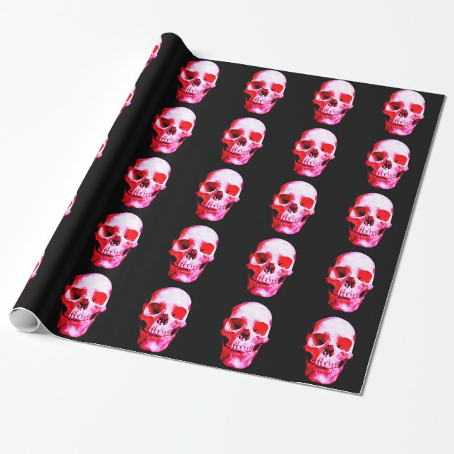 Black & Red Skull Christmas Wrapping Paper (Unrolled)