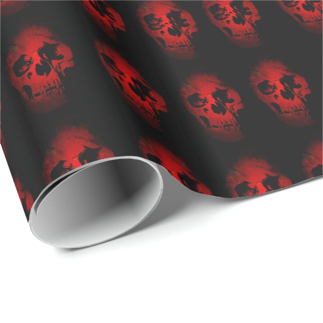 Black & Red Skull Fantasy Art Heavy Metal Rock Wrapping Paper (Roll Corner)