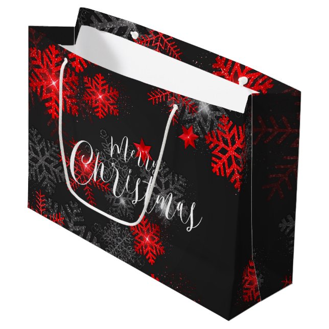 Black red snowflake Merry Christmas new year Box Large Gift Bag (Front Angled)
