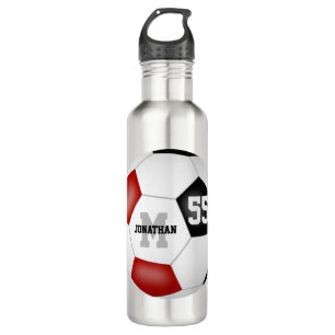 black red soccer ball boy girl name jersey number 710 ml water bottle