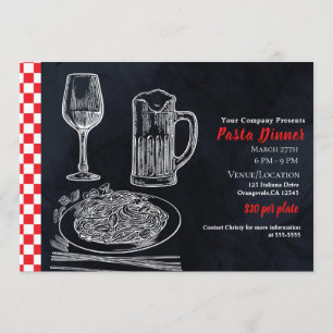 Black Red Spaghetti Pasta Chalk Dinner Party Event Invitation
