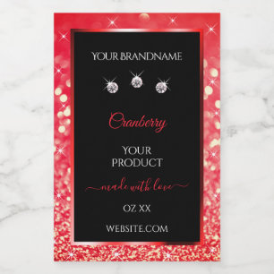Black Red Sparkle Glitter Product Packaging Labels