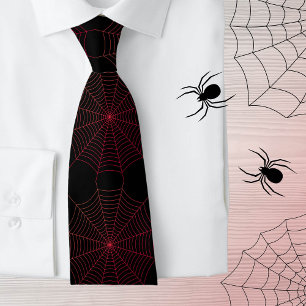 Black red spider web Halloween pattern Tie