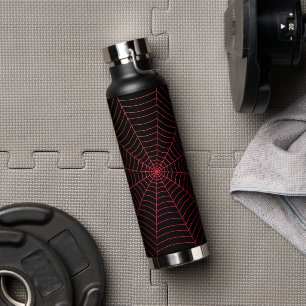 Black red spider web Halloween pattern Water Bottle