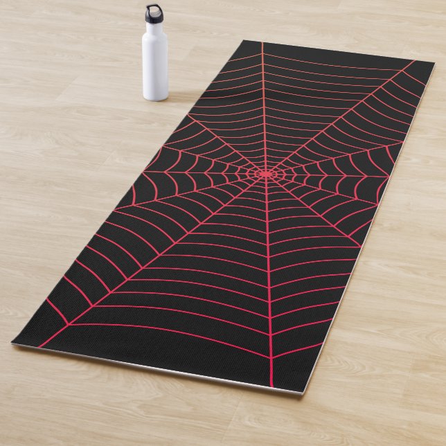 Black red spider web Halloween pattern Yoga Mat (In Situ)