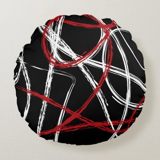 BLACK RED SPIRAL Round Throw Pillow (Front)