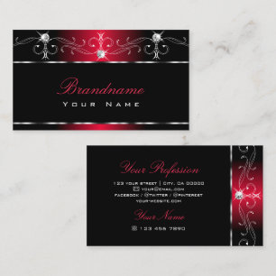 Black Red Squiggles Sparkle Jewels Ornate Ornament Business Card