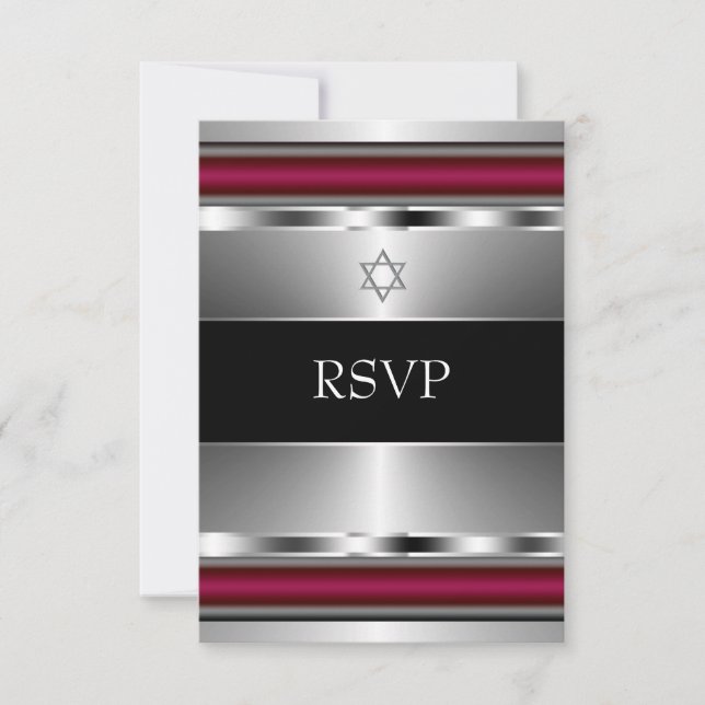 Black Red Star of David Bar Mitzvah RSVP (Front)